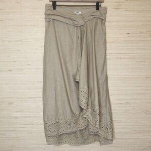 Jason Wu Tan Linen Blend Eyelet Hem Faux Wrap Midi Skirt size 6